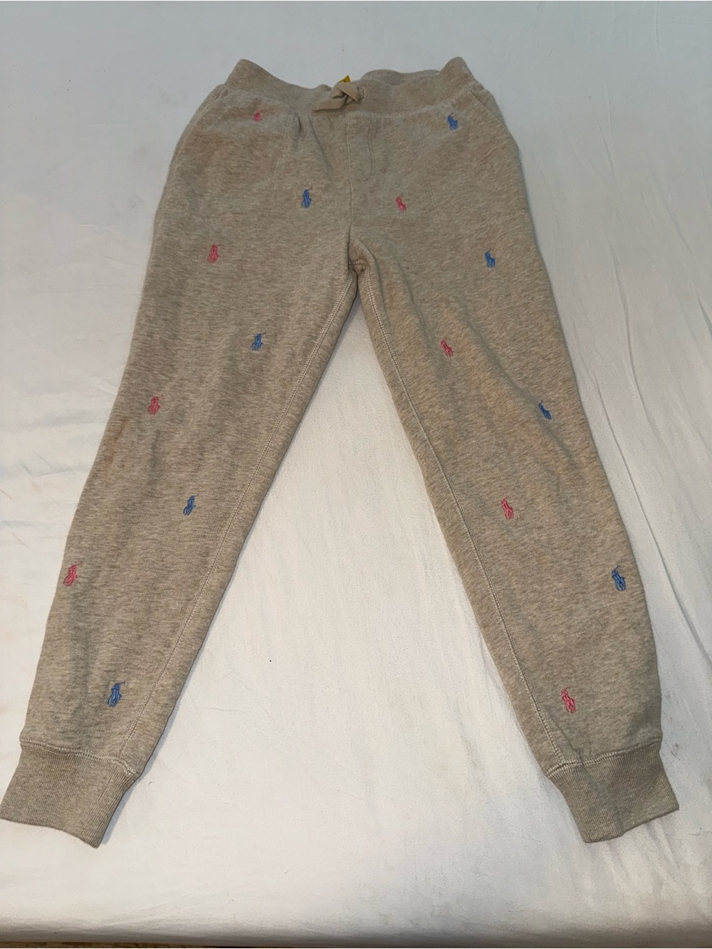 Ralph Lauren Kids Gray Sweatpants with Pink & Blue Pony Embroidery
